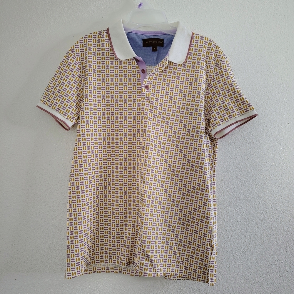 Porto Sur Men’s Polo Shirt Size M Geometric Print Short Sleeve Cotton Blend.